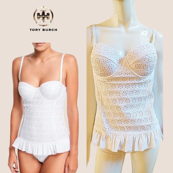 TORY BURCH NEW BRODERIE ANGLAISE Eyelet Corset Convertible 1-Pc Swimsuit XL - Picture 2 of 11